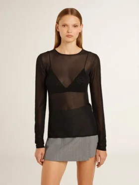 Schwarzes Damen-T-Shirt mit Rundhalsausschnitt