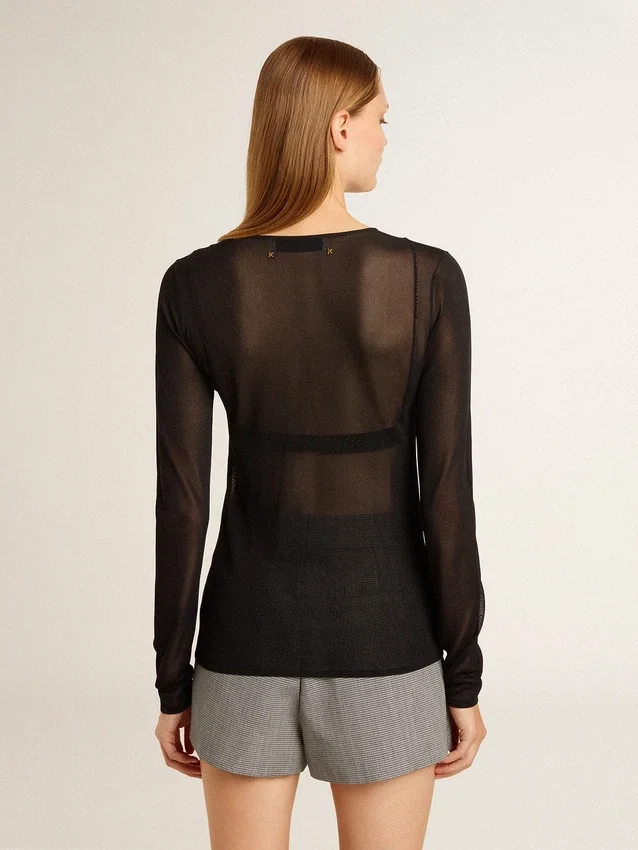 Schwarzes Damen-T-Shirt mit Rundhalsausschnitt