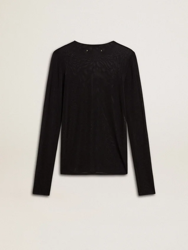 Schwarzes Damen-T-Shirt mit Rundhalsausschnitt