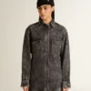 Schwarzes Denim-Hemd für Damen mit Ton-in-Ton-Blumenmuster