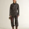 Schwarzes Denim-Hemd für Damen mit Ton-in-Ton-Blumenmuster