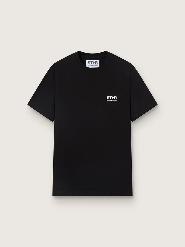 Schwarzes Herren-Hemd mit kontrastierendem weissem Logo und Stern
