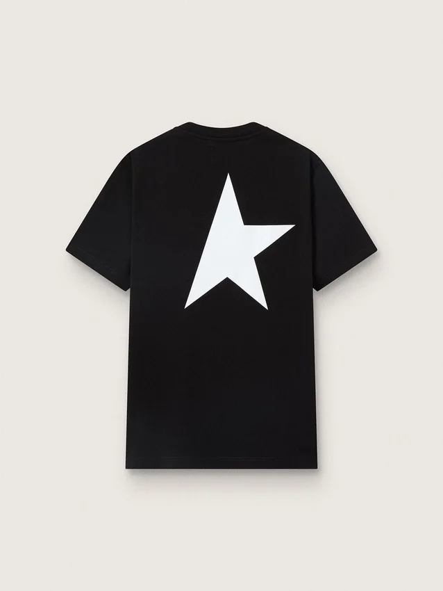 Schwarzes Herren-Hemd mit kontrastierendem weissem Logo und Stern