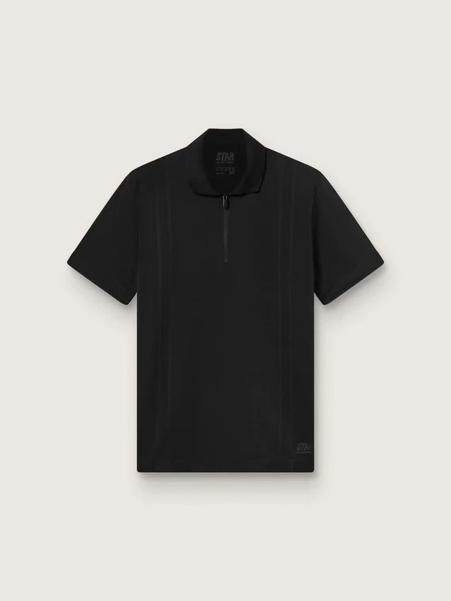 Schwarzes Herren-Sport-Polohemd mit Reissverschluss