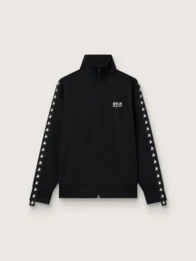 Schwarzes Herren-Sweatshirt mit Reissverschluss und weissen Sternen