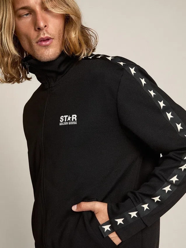 Schwarzes Herren-Sweatshirt mit Reissverschluss und weissen Sternen