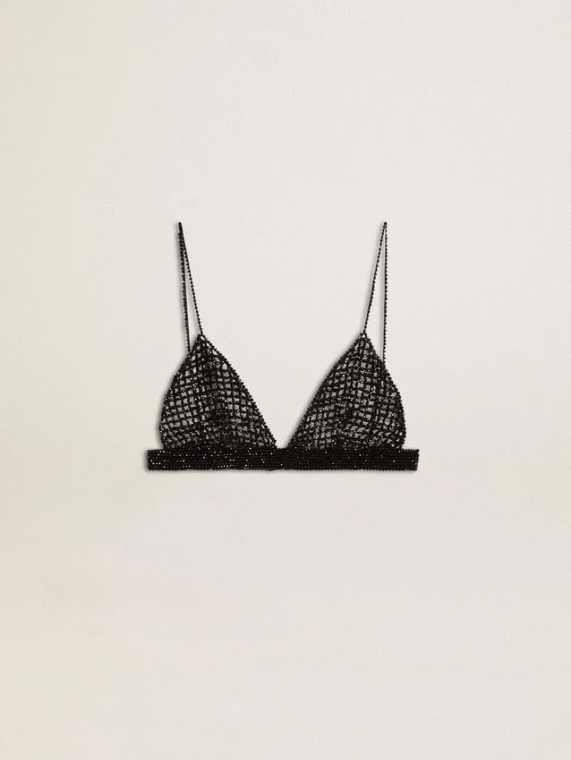 Schwarzes Häkel-Top für Damen mit Kristallen