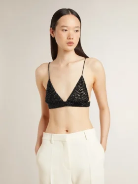 Schwarzes Häkel-Top für Damen mit Kristallen