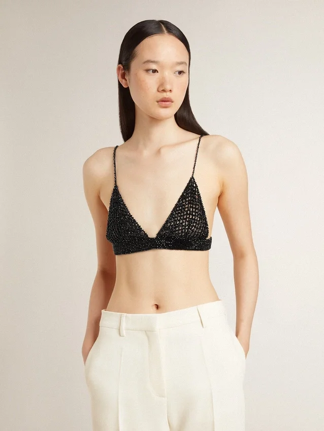 Schwarzes Häkel-Top für Damen mit Kristallen