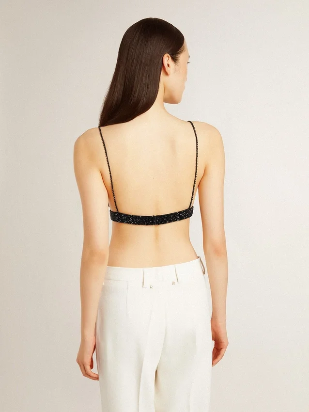 Schwarzes Häkel-Top für Damen mit Kristallen