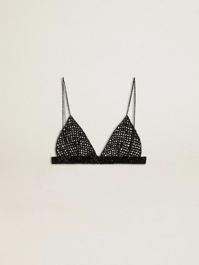 Schwarzes Häkel-Top für Damen mit Kristallen