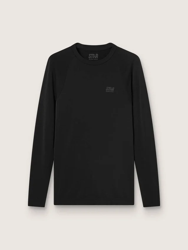 Schwarzes Langarm-Sportshirt für Herren