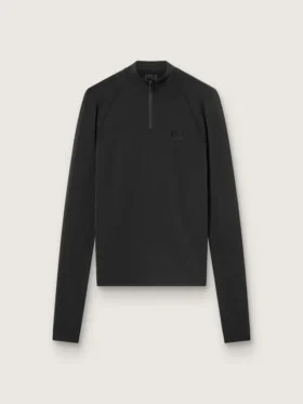 Schwarzes Langarm-Sporttop für Damen mit Reissverschluss