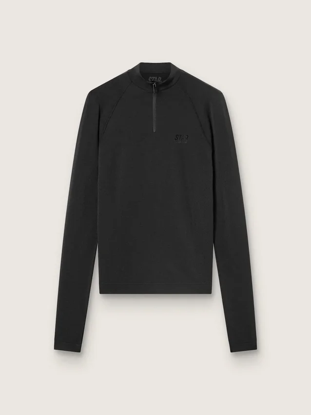 Schwarzes Langarm-Sporttop für Damen mit Reissverschluss