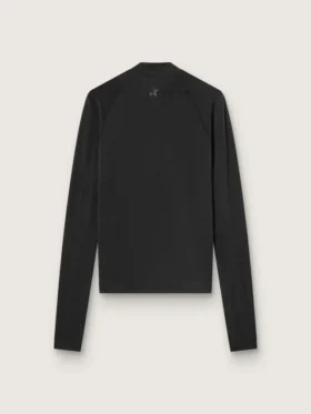 Schwarzes Langarm-Sporttop für Damen mit Reissverschluss