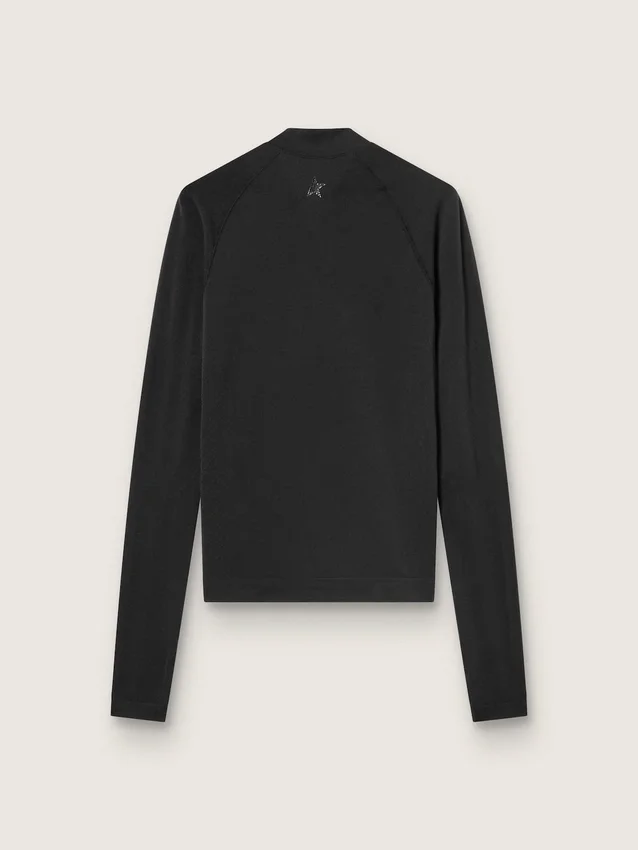 Schwarzes Langarm-Sporttop für Damen mit Reissverschluss