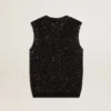 Schwarzes Mesh-Strickoberteil mit Pailletten und kontrastierenden Details