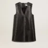 Schwarzes Nappa-Lederkleid für Damen mit Nieten