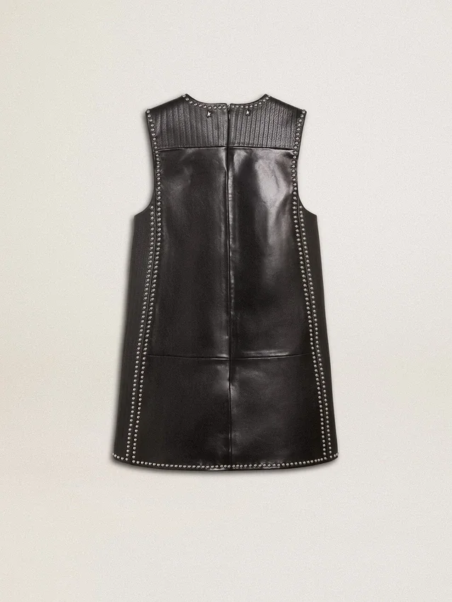 Schwarzes Nappa-Lederkleid für Damen mit Nieten