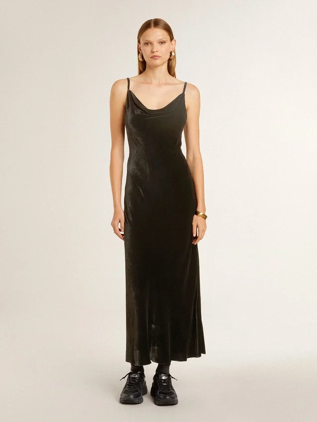 Schwarzes Slipdress für Damen mit Samtoptik