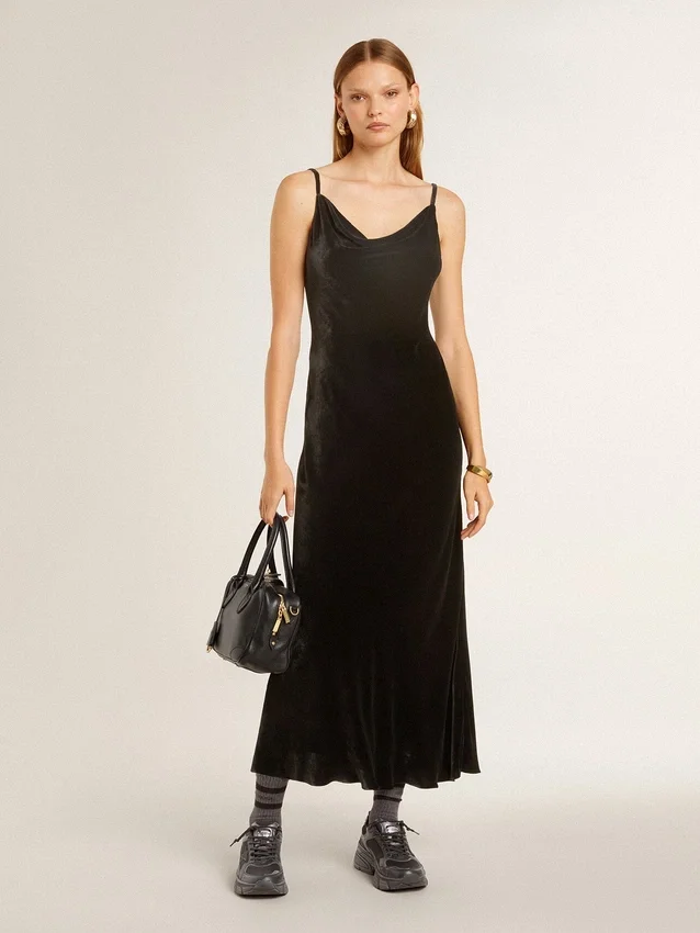 Schwarzes Slipdress für Damen mit Samtoptik