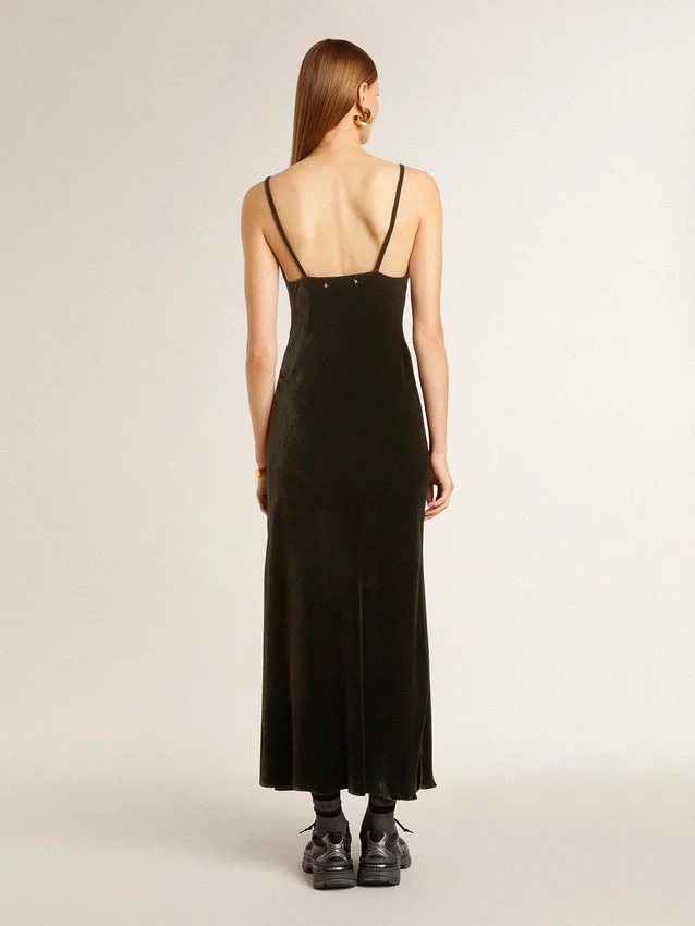 Schwarzes Slipdress für Damen mit Samtoptik