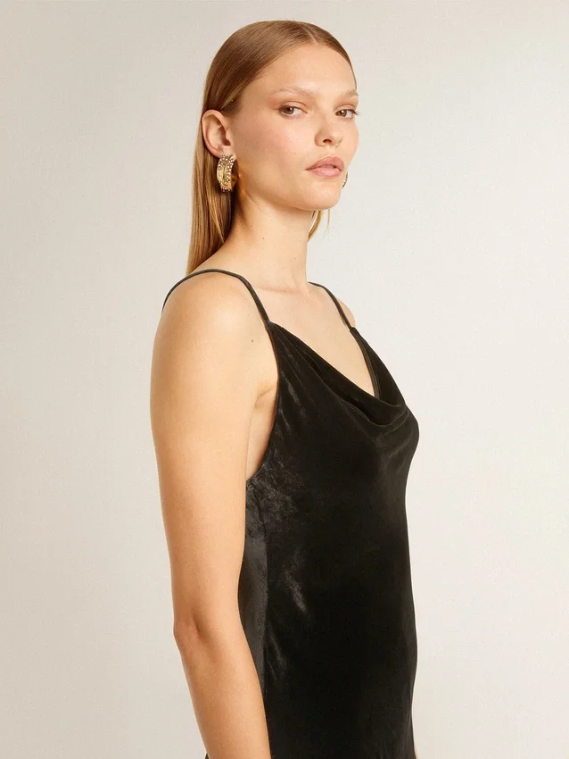 Schwarzes Slipdress für Damen mit Samtoptik