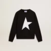 Schwarzes Sweatshirt für Jungen mit weissem Maxi-Stern auf der Vorderseite
