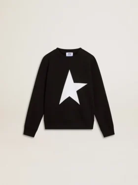 Schwarzes Sweatshirt für Jungen mit weissem Maxi-Stern auf der Vorderseite