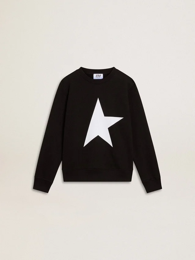 Schwarzes Sweatshirt für Jungen mit weissem Maxi-Stern auf der Vorderseite