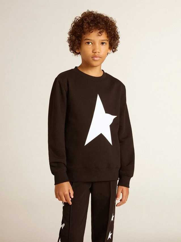 Schwarzes Sweatshirt für Jungen mit weissem Maxi-Stern auf der Vorderseite