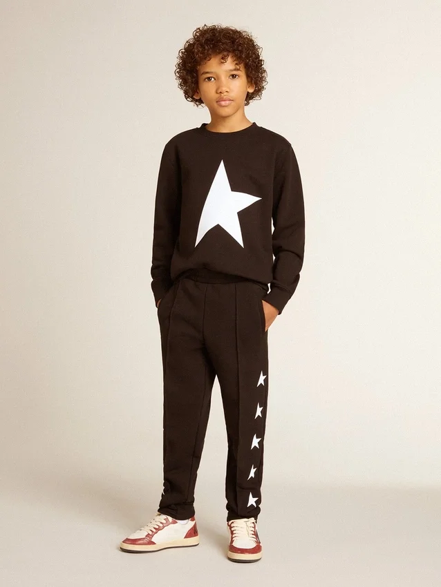 Schwarzes Sweatshirt für Jungen mit weissem Maxi-Stern auf der Vorderseite