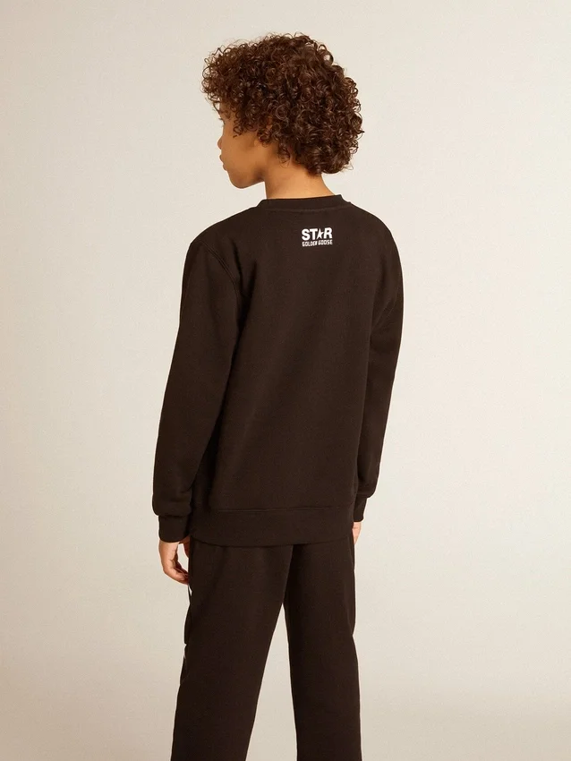 Schwarzes Sweatshirt für Jungen mit weissem Maxi-Stern auf der Vorderseite