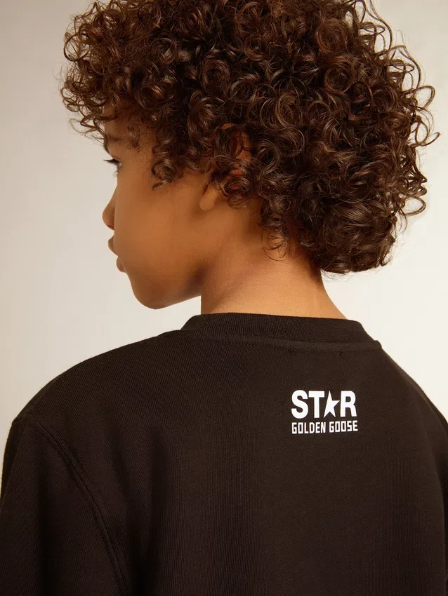 Schwarzes Sweatshirt für Jungen mit weissem Maxi-Stern auf der Vorderseite