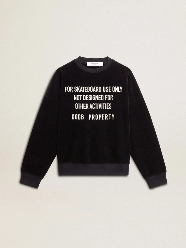 Schwarzes Sweatshirt mit Rundhalsausschnitt und gesticktem Schriftzug