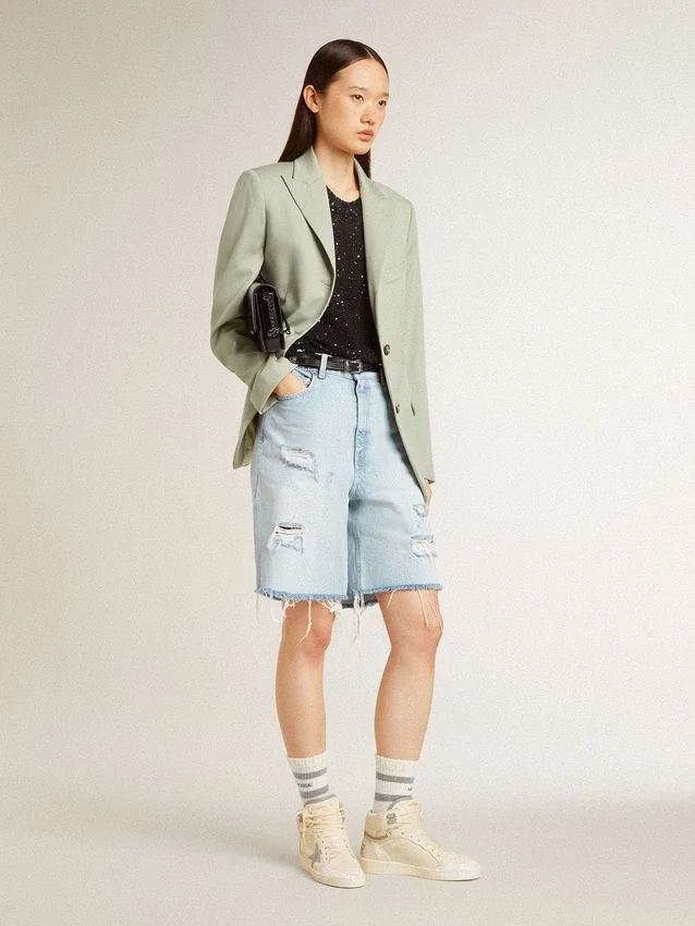 Sky-Star für Damen aus Leder mit hellblauem Lederstern und weisser Fersenlasche