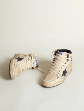 Sky-Star für Herren aus cremefarbenem Nylon und Leder mit blauem Stern aus Wildleder