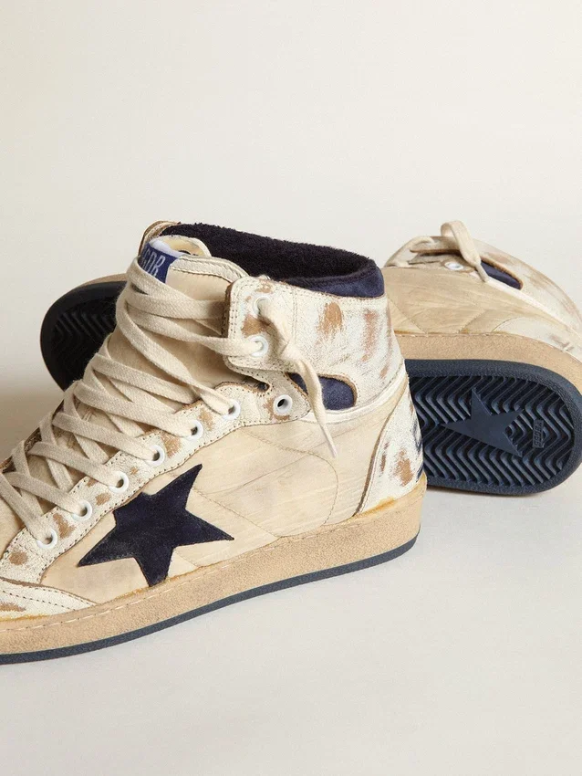 Sky-Star für Herren aus cremefarbenem Nylon und Leder mit blauem Stern aus Wildleder