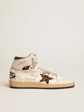 Sky-Star-Sneaker mit Signatur am Knöchel und Einsätzen aus Ponyfell mit Leopardenmuster