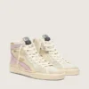 Slide in Beige mit rosa Metallic-Lederstern und Glitzer