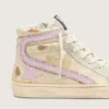 Slide in Beige mit rosa Metallic-Lederstern und Glitzer