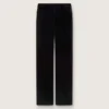 Slim-Fit-Hose für Damen mit ausgestelltem Bein aus schwarzem Baumwollsamt