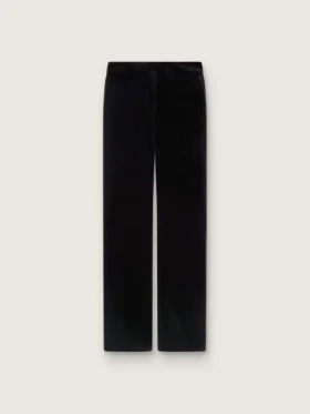 Slim-Fit-Hose für Damen mit ausgestelltem Bein aus schwarzem Baumwollsamt