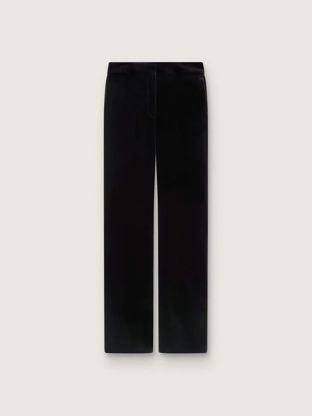 Slim-Fit-Hose für Damen mit ausgestelltem Bein aus schwarzem Baumwollsamt