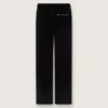 Slim-Fit-Hose für Damen mit ausgestelltem Bein aus schwarzem Baumwollsamt