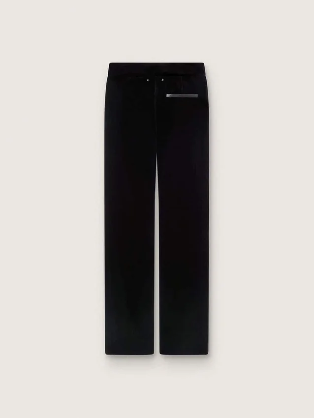Slim-Fit-Hose für Damen mit ausgestelltem Bein aus schwarzem Baumwollsamt