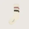 Socken in gealtertem Weiss mit mehrfarbigen Streifen