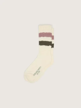 Socken in gealtertem Weiss mit mehrfarbigen Streifen