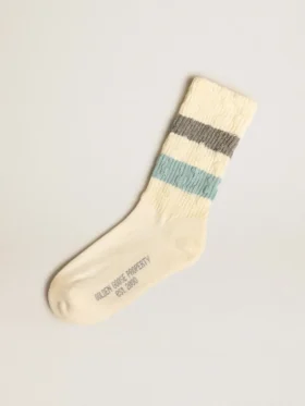 Socken in gealtertem Weiss mit zweifarbigen Streifen