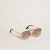 Sonnenbrille im Aviator-Stil mit goldenem Rahmen und beigen Gläsern